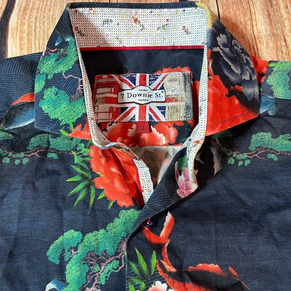 7 Downie St Button Up Shirt Mens Size 3 Medium Koi Fish All Over Print Stretch - Picture 3 of 9